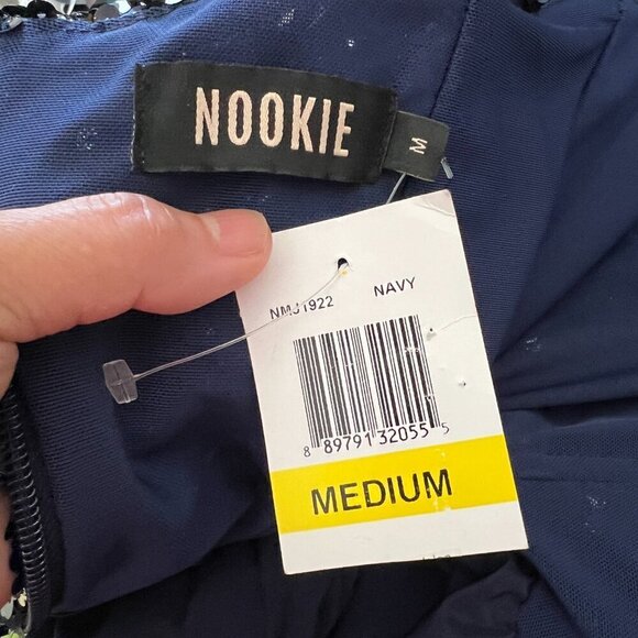 Nookie Confetti Sequined Formal Black Tie Long Gown Medium in Navy - Picture 10 of 12